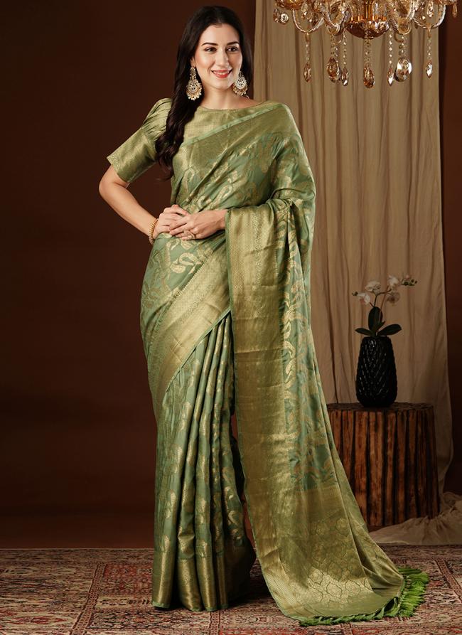 Viscose Dola Silk Green Festival Wear Weaving Saree